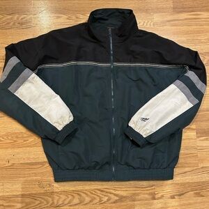 Men's Dark Green and Black Windbreaker Jacket with Contrasting Sleeves